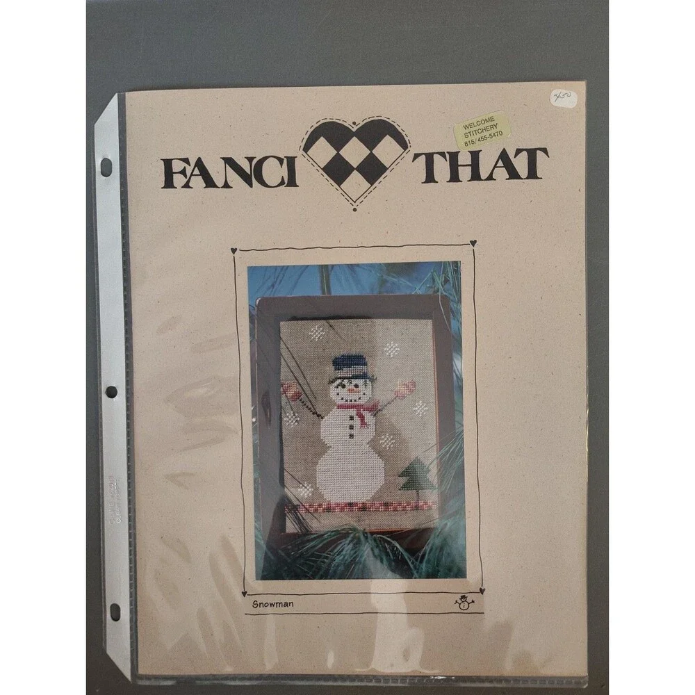 VTG Fanci That Counted Cross Stitch Pattern Leaflet Snowman #45 Winter Folk Art